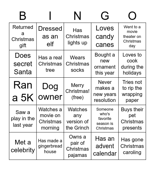 Christmas Party Bingo Card