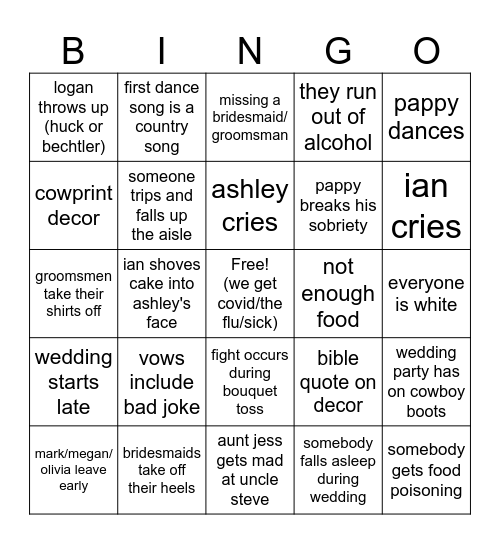 ashley & ian wedding Bingo Card