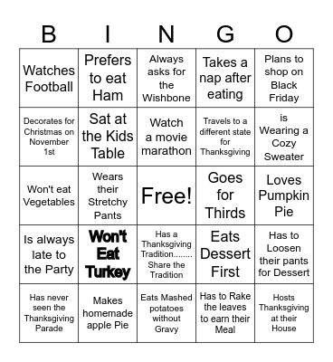 Thanksgiving Bingo Card