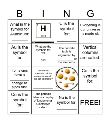 Periodic Table Introduction Bingo Card