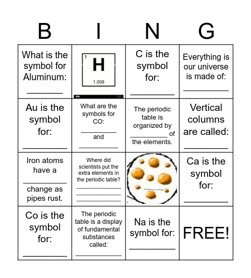 Periodic Table Introduction Bingo Card