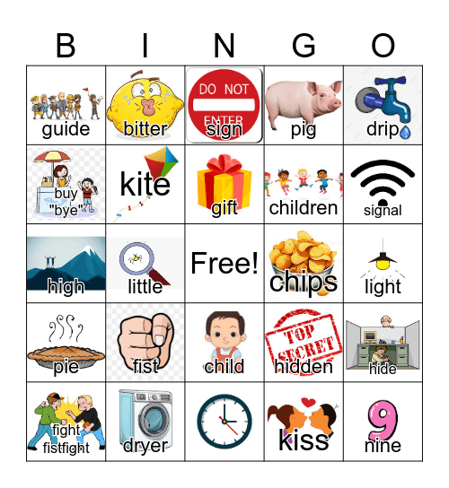 long and short "I"---words and images Bingo Card