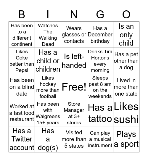 Walgreens Holiday Party Bingo Card