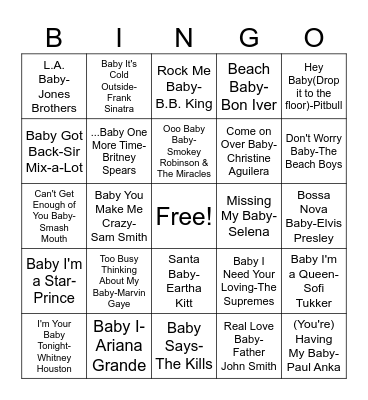 "Baby" Musical Bingo Card