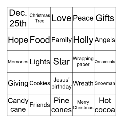Jesus is the Reason for the Season Bingo Card