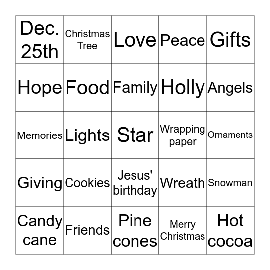 Jesus is the Reason for the Season Bingo Card