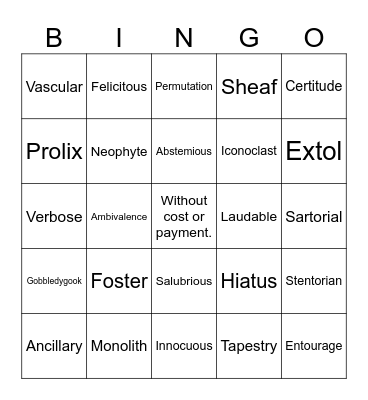 Word of the Day Bingo Card