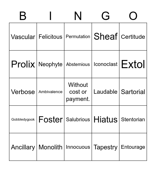 Word of the Day Bingo Card