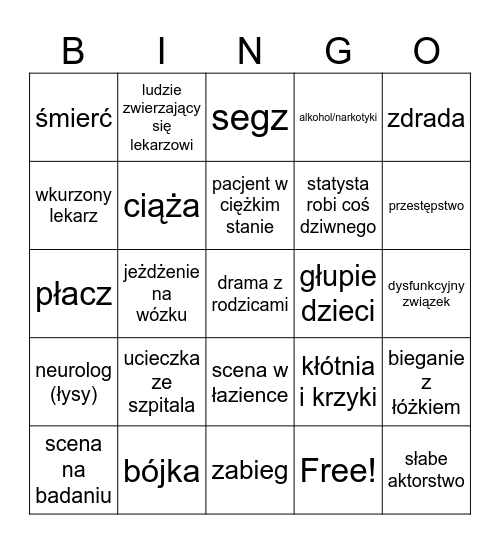 paradokument Szpital Bingo Card