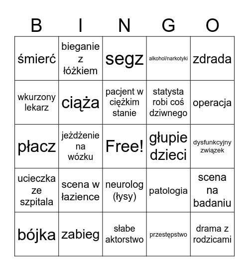 paradokument Szpital Bingo Card