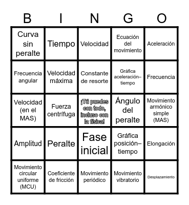 BINGO DE FÍSICA Bingo Card