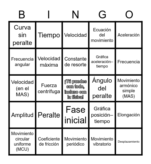 BINGO DE FÍSICA Bingo Card