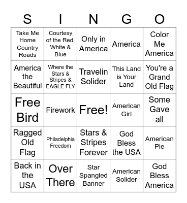 Patriotic Bingo Card