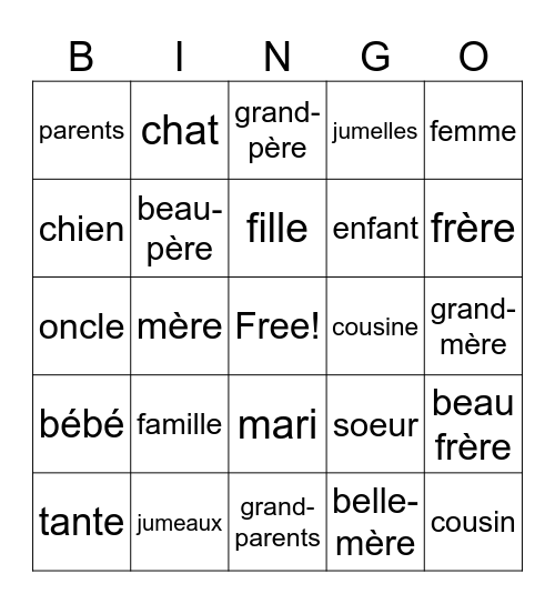 La famille Bingo Card