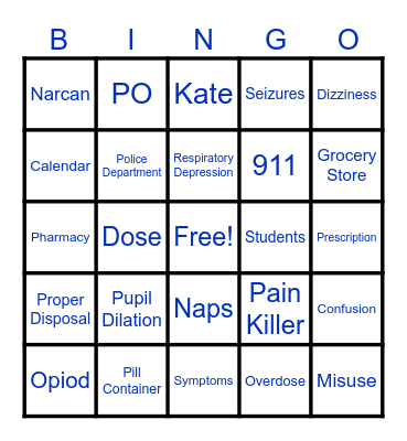 Reducing Opiod Deaths Bingo Card