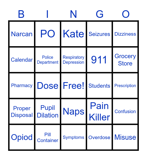 Reducing Opiod Deaths Bingo Card
