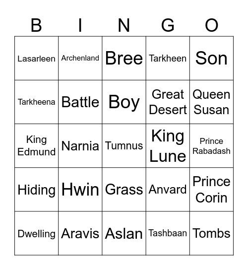 The Horse and His Boy Bingo Card