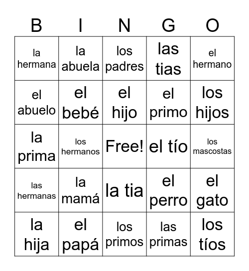 Familia Loteria Bingo Card