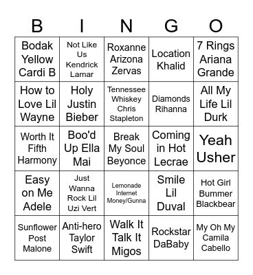 Music Bingo Card