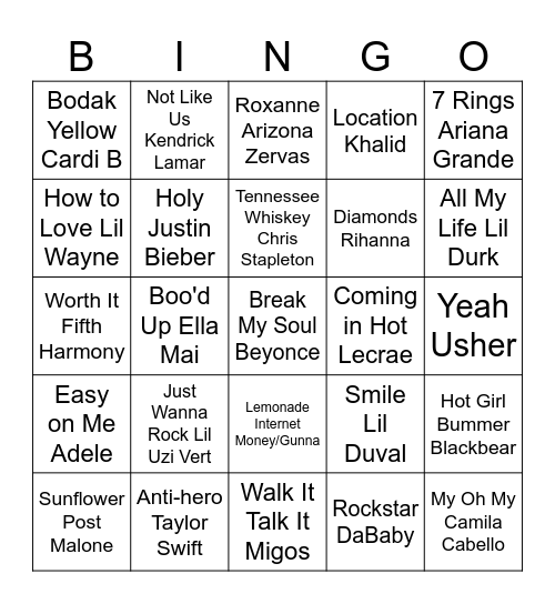 Music Bingo Card