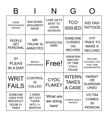 Juvenile Delinquency Bingo Card