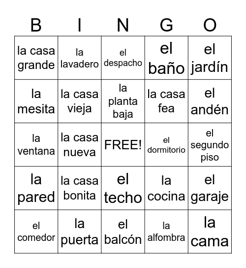 La Casa Bingo Card