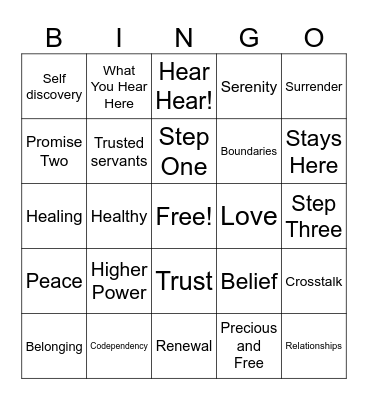 OPEN HEARTS CODA RECOVERY Bingo Card