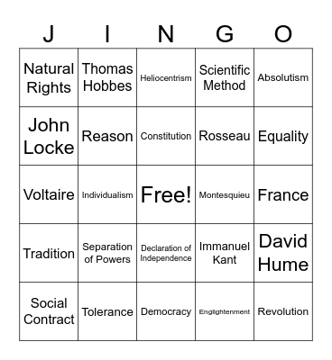 Age of Enlightenment Bingo Card