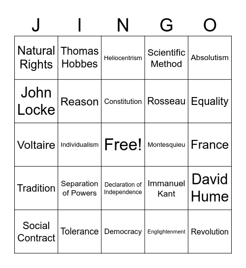 Age of Enlightenment Bingo Card