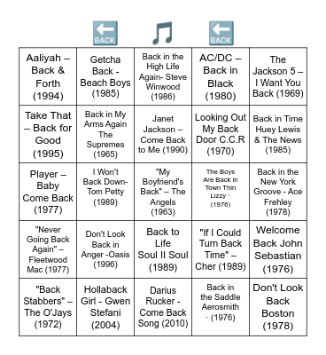 I got your "BACK" Bingo Card