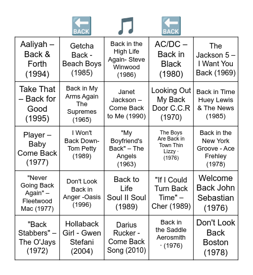 I got your "BACK" Bingo Card