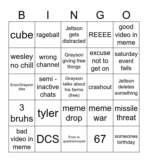 CatharusCraft discord bingo Card