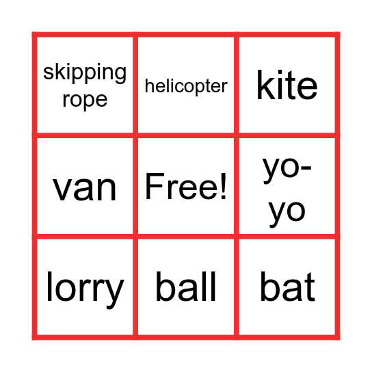 Toys Bingo Card