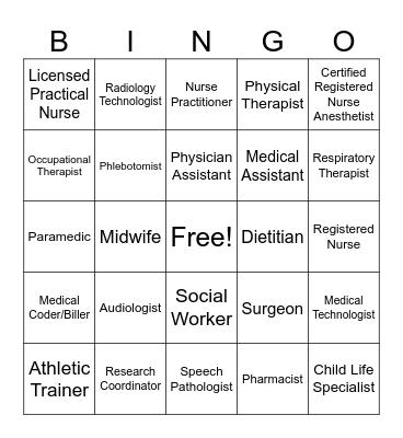 Healthcare Careers Bingo Card