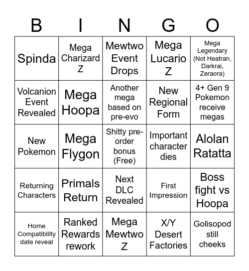 LEGENDS ZA DLC EXTRAVAGANZA Bingo Card