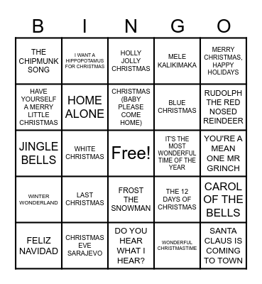 CHRISTMAS SONG BINGO Card