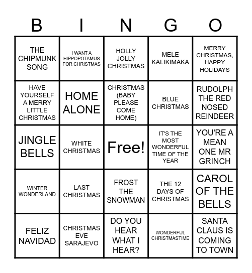 CHRISTMAS SONG BINGO Card