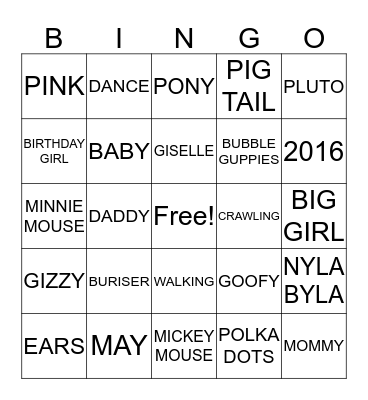 MINNIE MOUSE BINGO Card