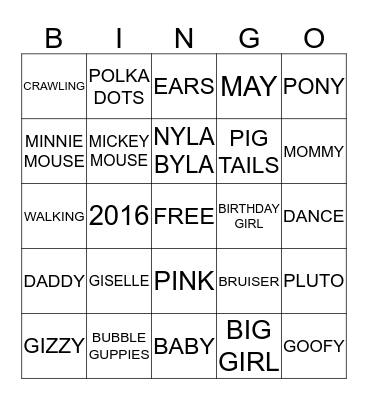 MINNIE MOUSE Bingo Card