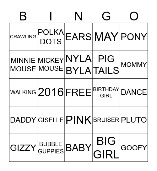 MINNIE MOUSE Bingo Card