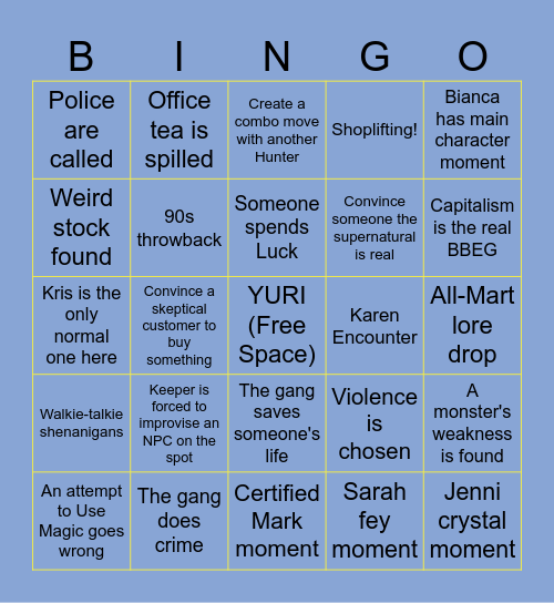 Night Shift Bingo #1 Bingo Card