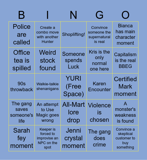 Night Shift Bingo #1 Bingo Card