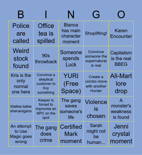 Night Shift Bingo #1 Bingo Card