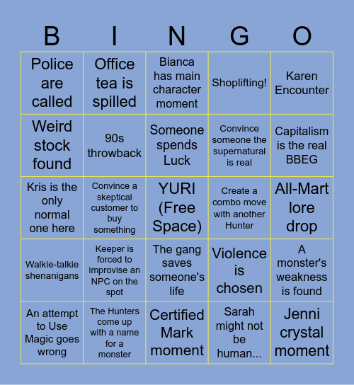 Night Shift Bingo #1 Bingo Card