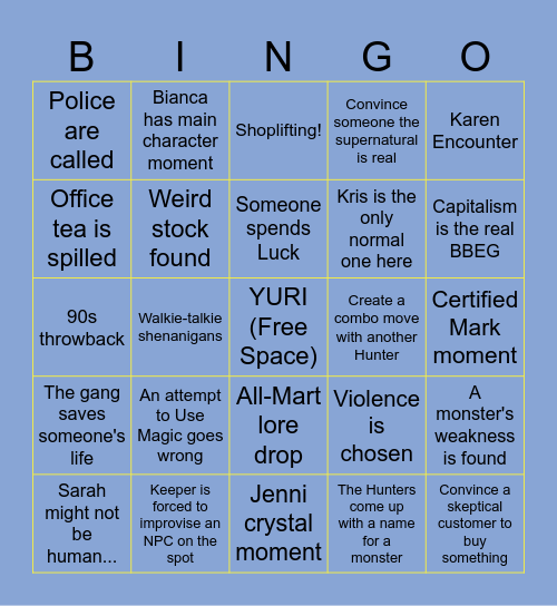Night Shift Bingo #1 Bingo Card