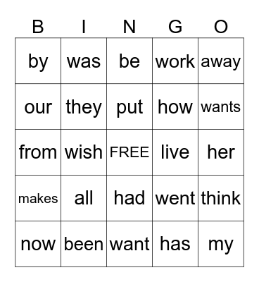 1st grade sight words Bingo Card