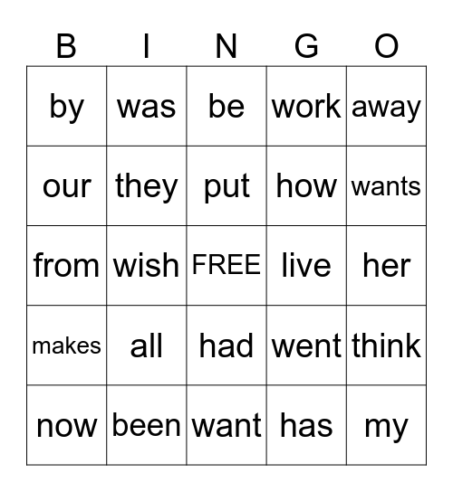 1st grade sight words Bingo Card
