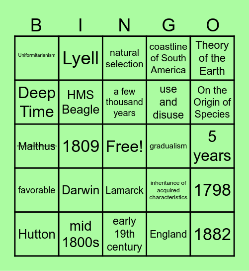 Evolution Intro Bingo Card