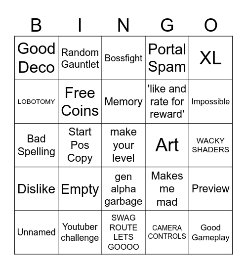 Skill Issue Bingo Card