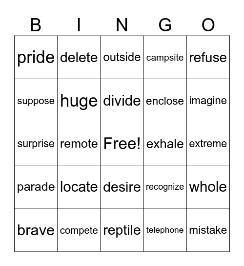 Vowel-Consonant-e Syllables Bingo Card